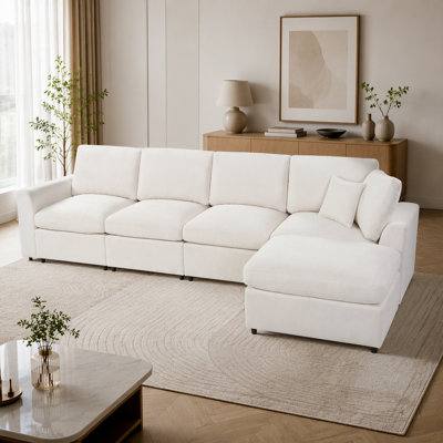 Canapé modulaire U-Style de 130,3 po avec repose-pieds mobile, canapé en chenille 4 places avec structure en bois massif, canapé moderne à assise profonde pour salon et appartement, comprend 1 coussin décoratif