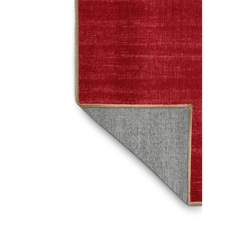 Machine Washable Solid Red Area Rug, Square 7'