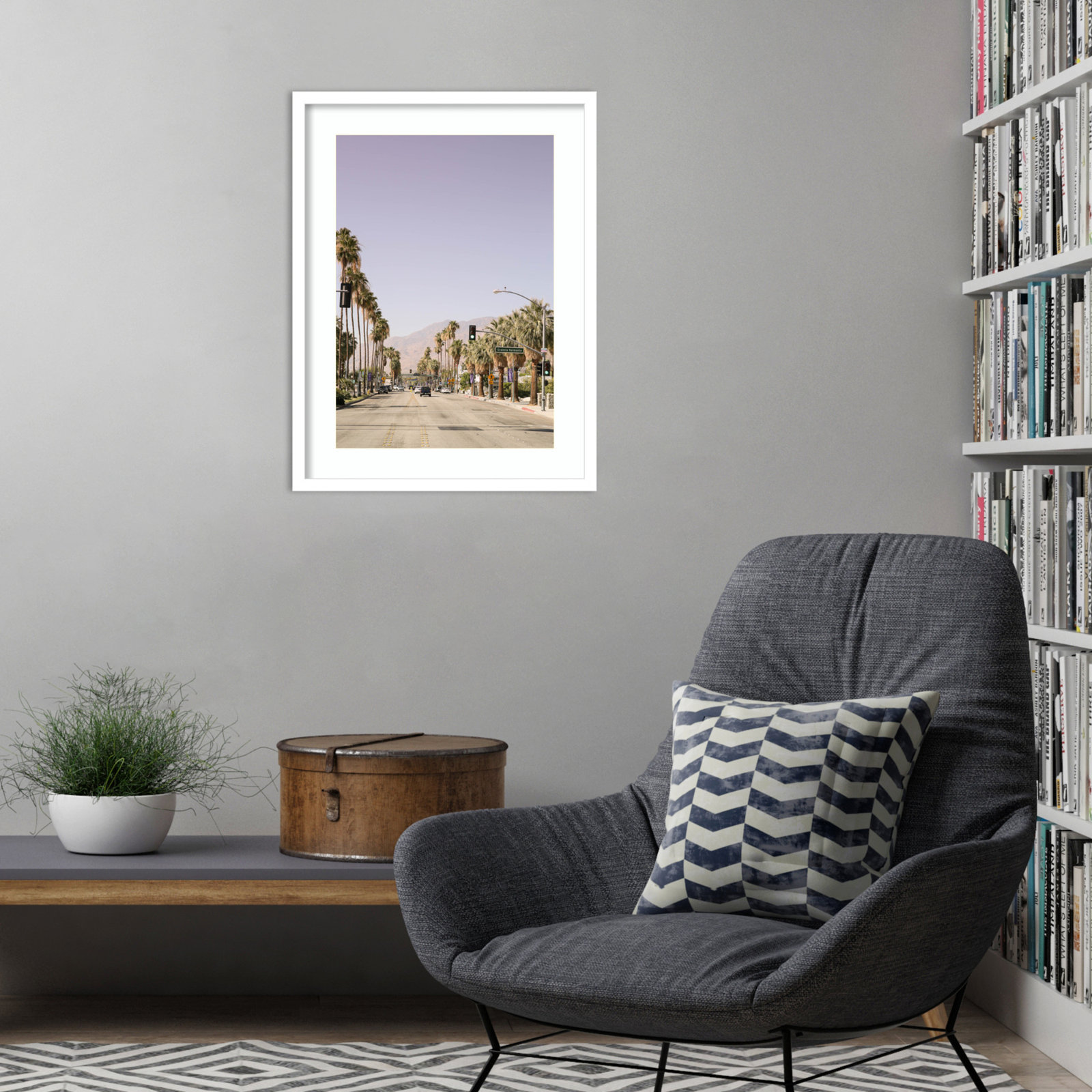 Daisey "Palm Spring Street" Print, White, 25" H x 19" W