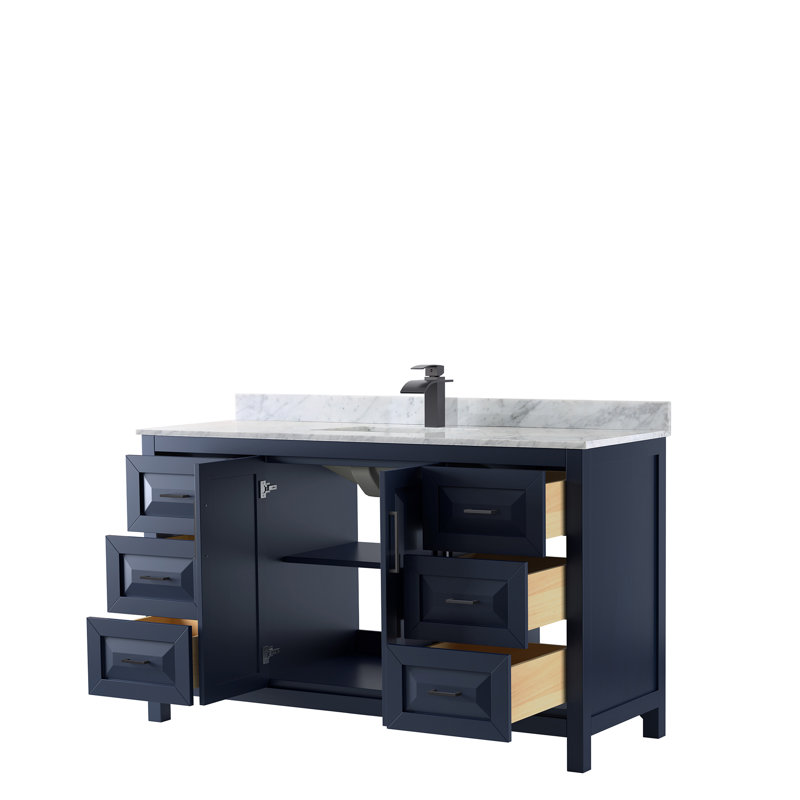 Daria Single Bathroom Vanity Set, Dark Blue, Matte Black, 60"