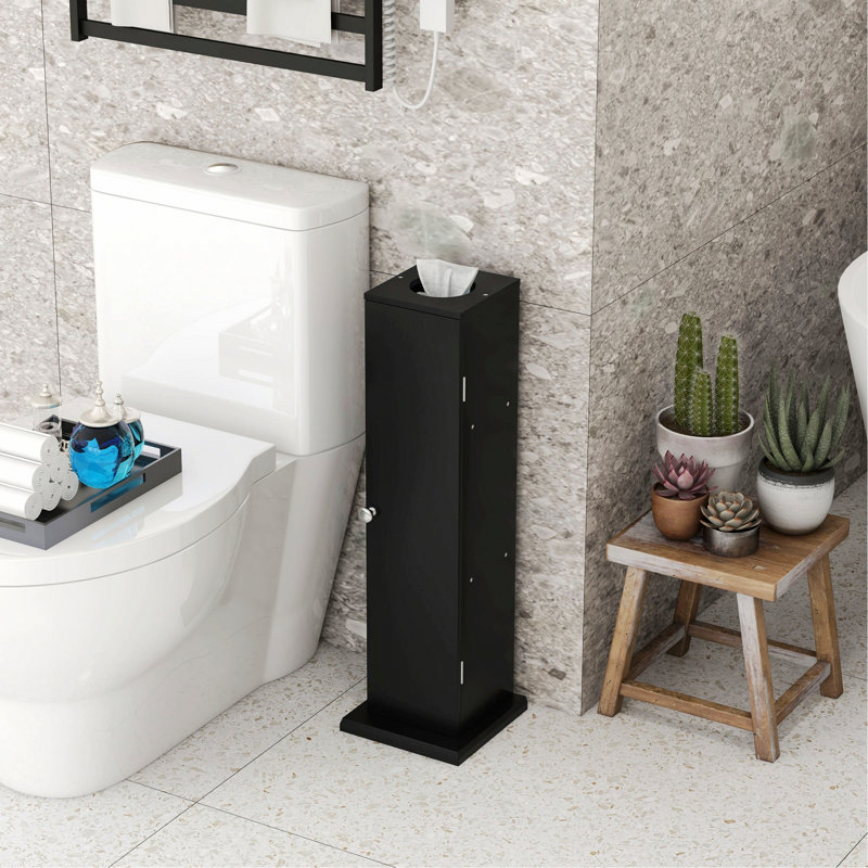 Stylish Storage Cabinet For Bathroom, Toilet Paper Cabinet, Small Bathroom Corner Floor Cabinet With Doors And Shelves, Black