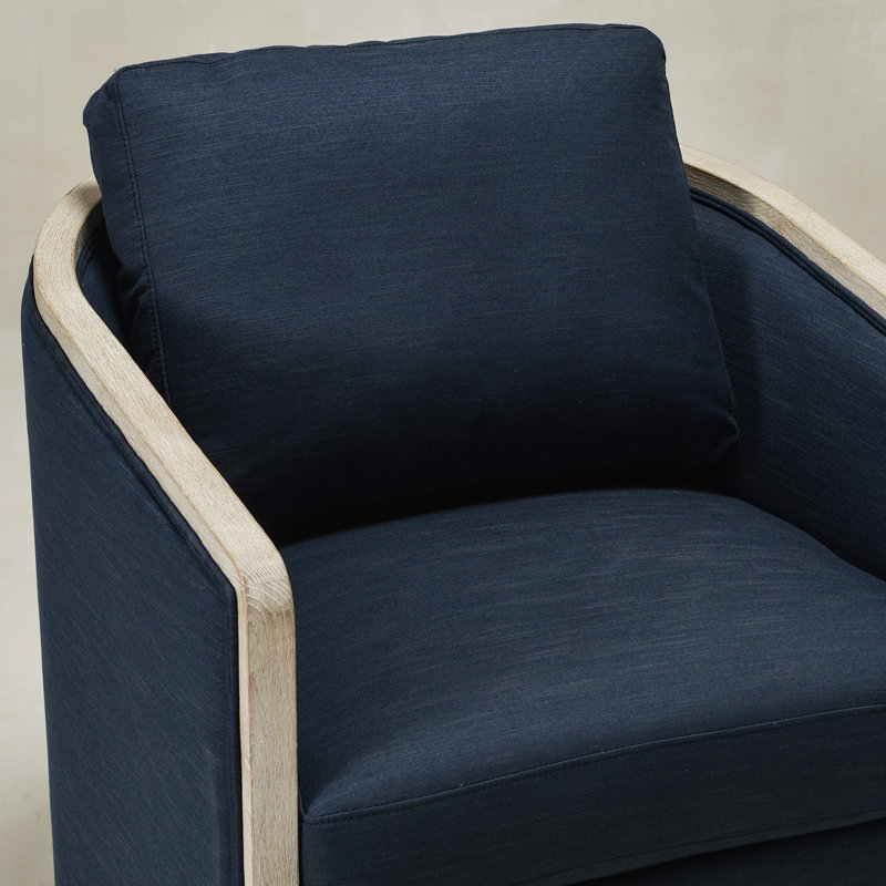 Holl Two Pieces 30" Wide Performance Fabric Upholstered Swivel Chair, No Assembly Required, Indigo Linen