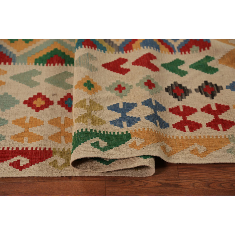 Tapis oriental géométrique en laine à motif treillis kilim 9 x 11