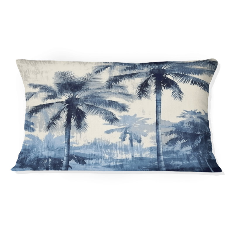 Coussin décoratif rétro avec palmiers bleus II - palmiers et palmiers