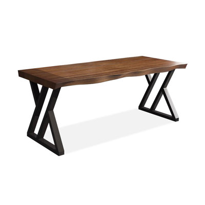 Rustic Pine Desk with Irregular Edge & X-Iron Legs