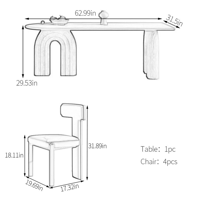 Ensemble de table à manger moderne en bois massif, 29.53"H x 62.99"L x 31.5"W