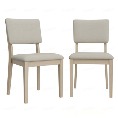 Chaise de salle à manger grise avec pieds en bois massif de couleur blanc délavé (ensemble de 2)