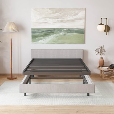 Floating Bed Frame with LED Lights Metal Slats Underbed Storage Space No Box Spring