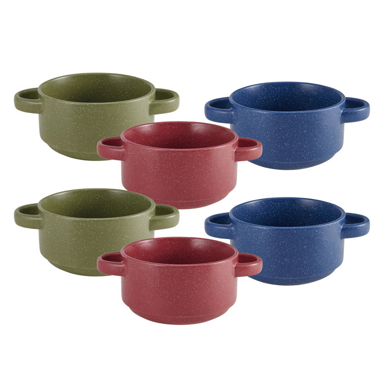 ((only one cup this is broken )) Pfaltzgraff Double Handled Bowls, 26-Ounce, Multicolor