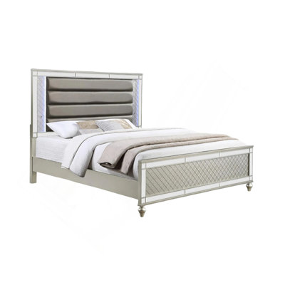 Modern Luxury, Queen Bed, Silver Finish, Channel , Led Enhancement Luxury Style, Illumination