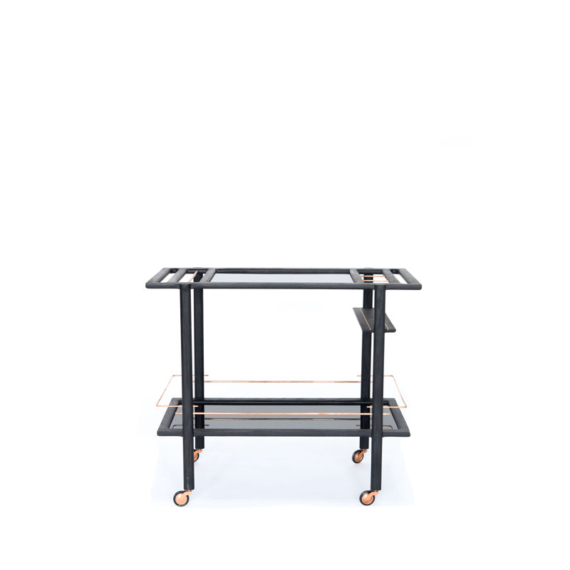Bar Cart, Ebonized Oak/Copper