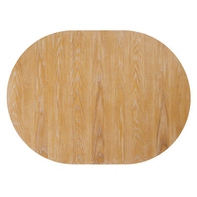 TREXM Oval Extendable Dining Table, Modern Farmhouse Kitchen Table with Pedestal Base and Adjustable Foot Pads for Dining Room, Kitchen (Natural)