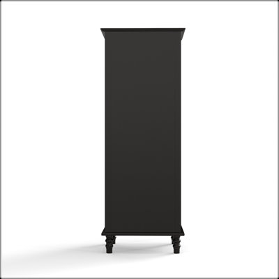 Black Tall Storage Cabinet with Glass Door and 2 Drawers