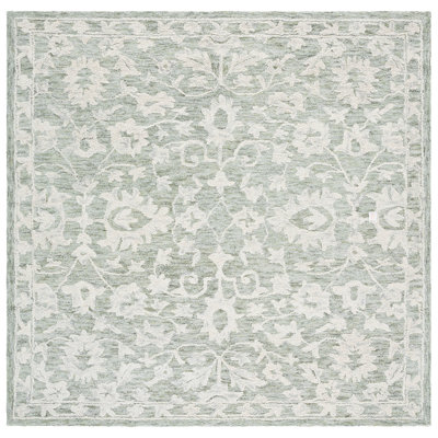 Marquee 511 Hand Tufted Wool/Cotton/Pet Yarn Floral Rug in Sage/Gray