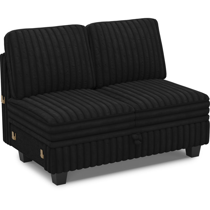  Isolde Wide Plush Corduroy Double Seat Module Part B For Modular Sofa, Black