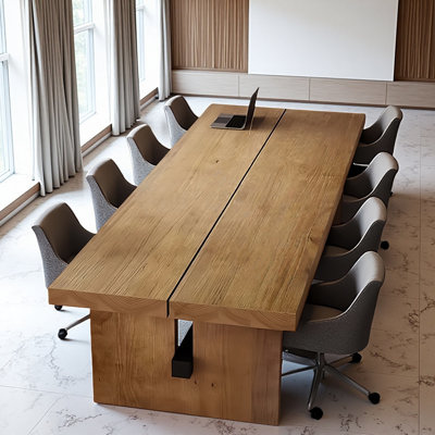 Modern solid wood conference table, suitable for 10-12 people - Executive office conference table, large rectangular tabletop.