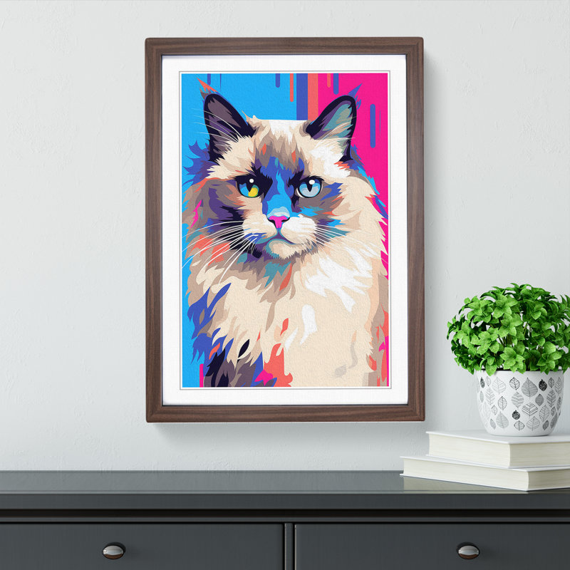 XYZ-FRM-V1223-5383 Ragdoll Cat Pop - Single Picture Frame Print on Wood, Walnut, 46cm H x 34cm W x 2cm D