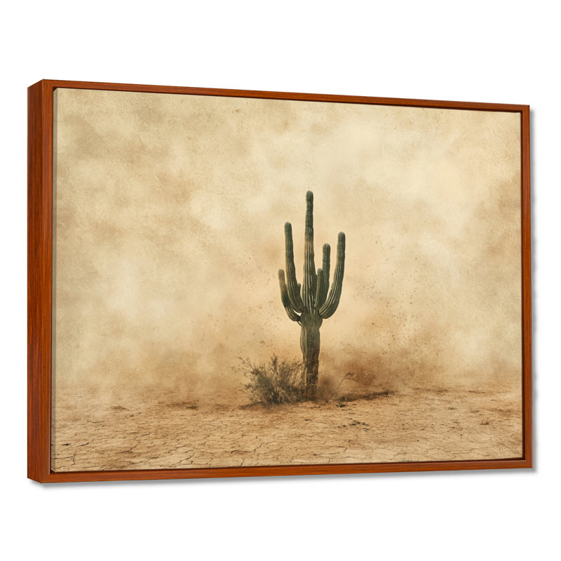 Cactus tempête de sable III - cactus, décoration murale, Brun, H 12 po x l 20 po, Cadre flottant