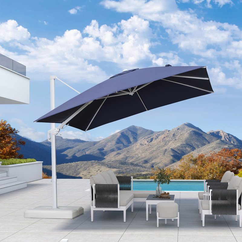 Parasol en porte-à-faux rectangulaire pivotant à gauche et à droite de 360 ° avec rotation à 360 ° 12 'x 9' avec base et rotation à 360 degrés