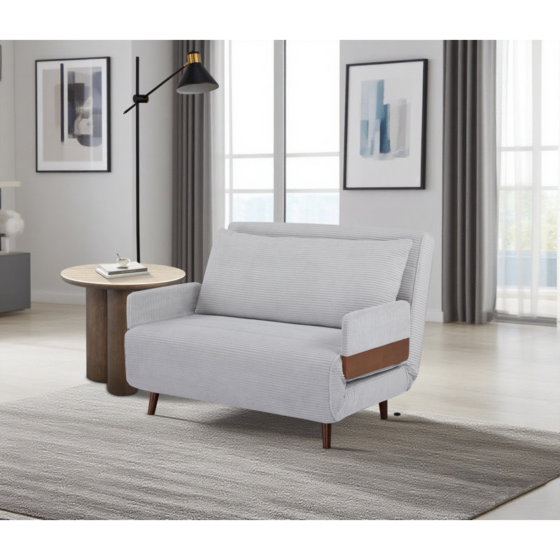 NIGHT CONVERTIBLE SLEEPER SOFA CHAIR , 3 in 1 SOFA BED, SOLID BEECH ARMREST(42.3”), Light Gray Corduroy