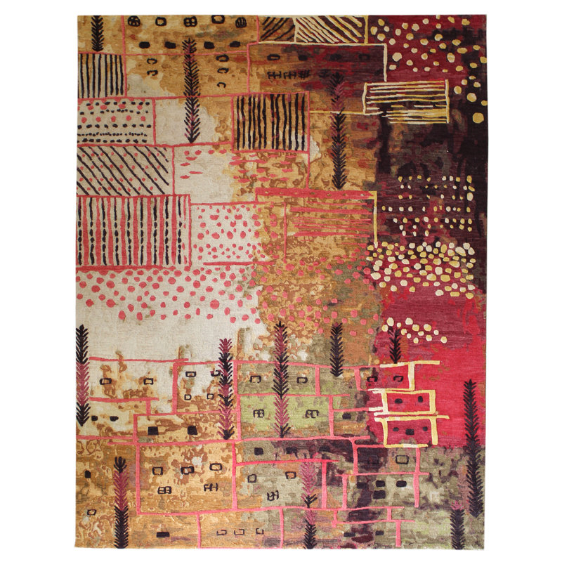 Hillside Avenue Wool Abstract Area Rug in Red/Beige/Brown, Rectangle 8' x 10'