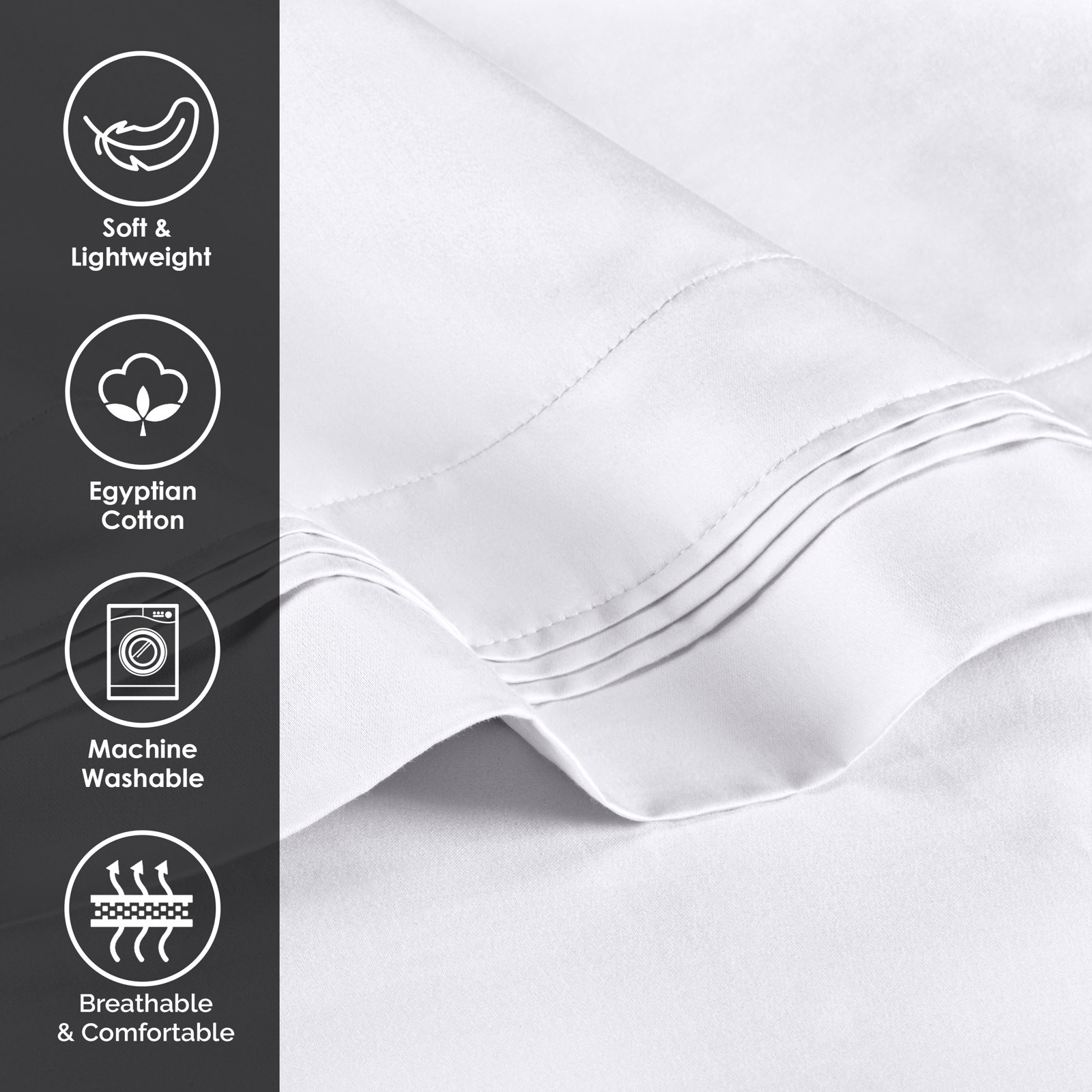 Arling Cotton Pillowcase, White, Standard Pillowcase