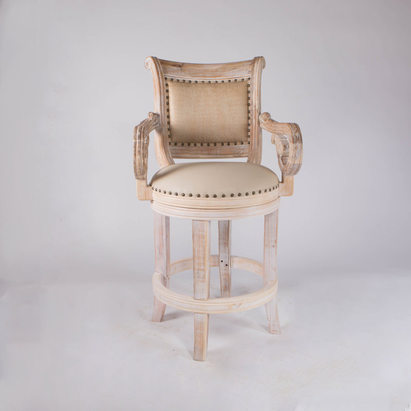 Bethany Swivel Upholstered Counter Stool with Solid Wood Frame, Counter Stool (26” Seat Height), White Wash