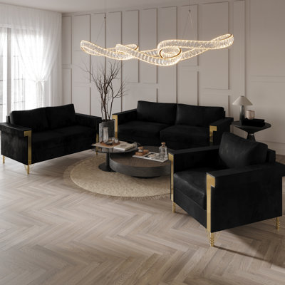 Ensemble de salon en velours 3 pièces Snaresbrook