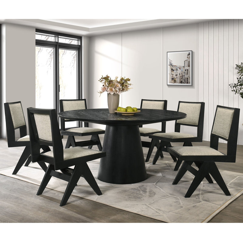 Tyionna Round Dining Table Set, 30" H x 59" W x 59" L, 7 Pieces: Table, 6 Chairs