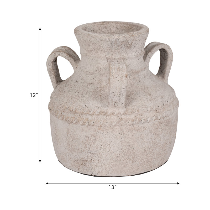 Tenney Terracotta Table Vase, 12" H x 13" W x 13" D, Ivory