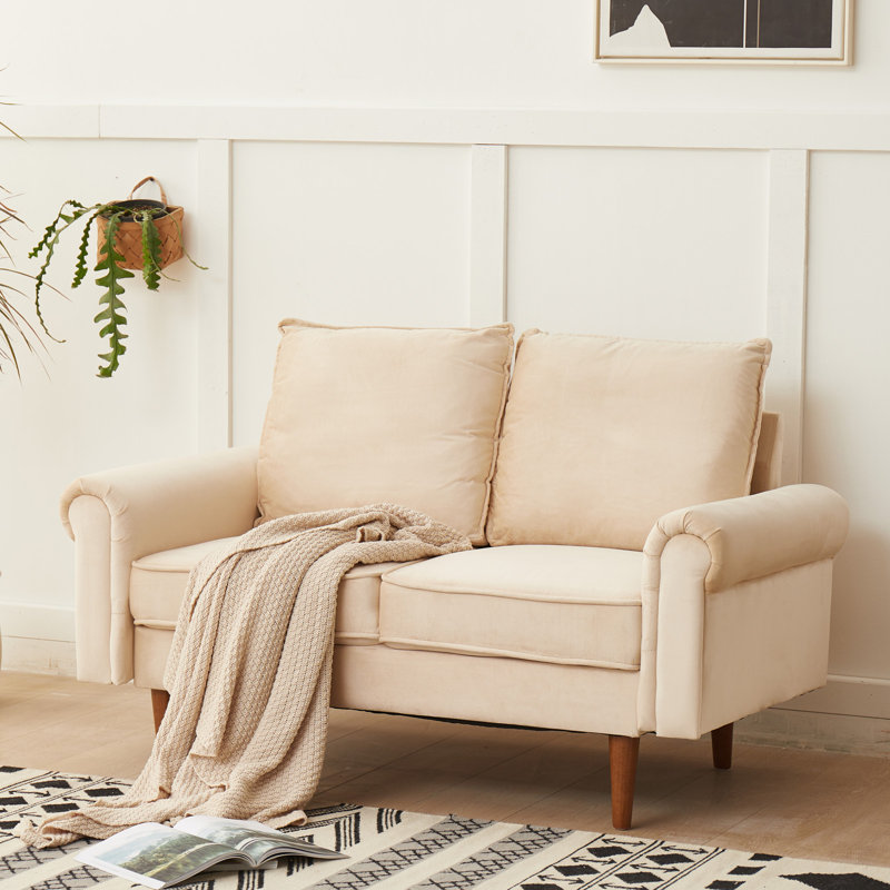 Causeuse à accoudoirs roulés 56 po, Velours beige