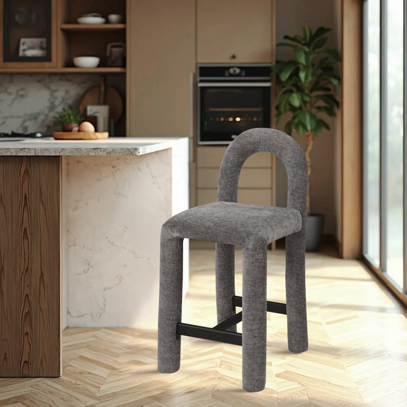 Amari Stool, Chenille Fabric, Gray