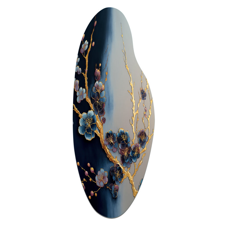 Art mural asymétrique en forme de cerisier bleu II, H 38 po x l 15 po x P 1 po