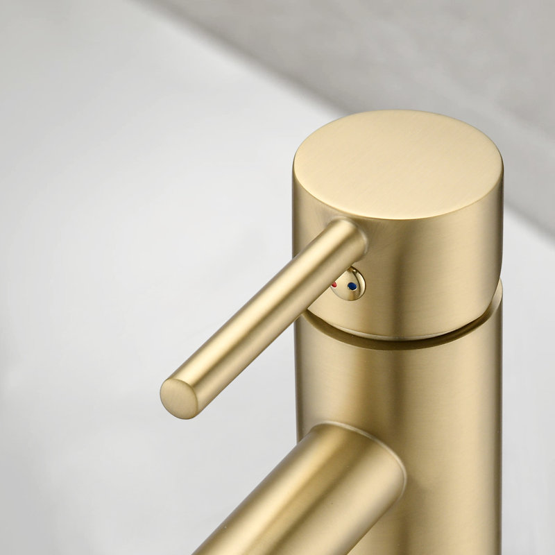 Robinet de salle de bain à un trou avec drain, Or brossé, Avec ensemble de drain