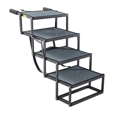 Extra Wide 4‑Steps Foldable Dog Stairs Ramp, Lightweight Portable Pet Ladder with Non‑Slip Surface, Supports up to 400 lbs, Ideal for Large Dogs to Access Car, SUV, Truck, High Bed, Sofa