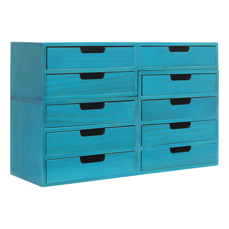Ensemble de 4 armoires à tiroirs avec rangement en bois, Bleu