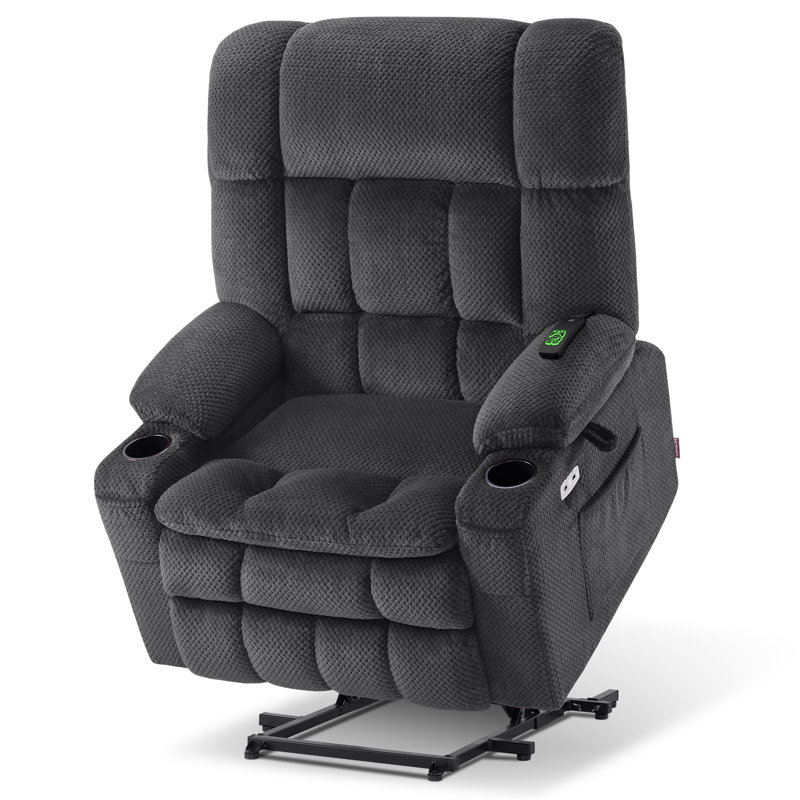 Oversized Dual Motor Power Recliner Lift Chair with Heat and Vibration Massage, Infinite Position, Fabric, Dark Grey