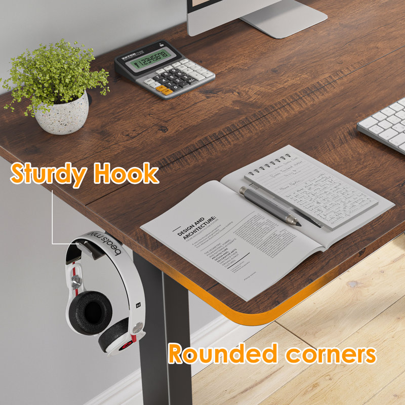 Buchholtz 120cm W Board Height Adjustable Rectangle Standing Desk, Brown/Black
