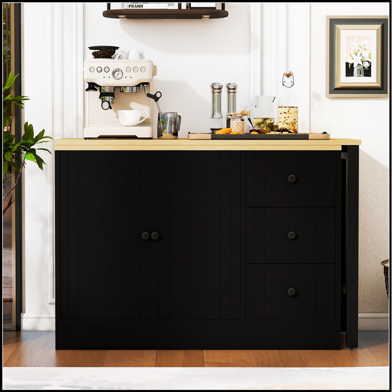 89.7'' Wooden Sideboard With Extendable Table, Multifunctional Storage Cabinet For Living Room, Study, Foyer, And Kitchen