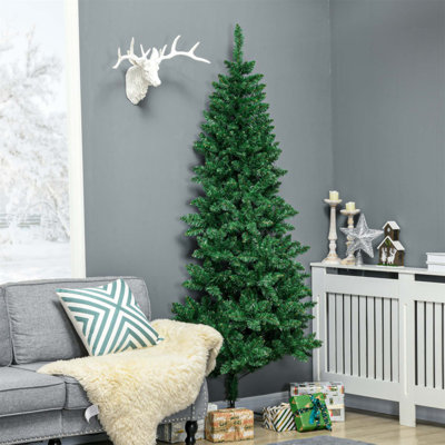 Demi-arbre de Noël artificiel 7 pi avec 520 branches, ouverture automatique, base en acier, conception peu encombrante pour un décor des Fêtes facile
