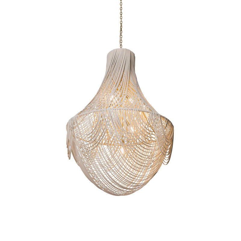 Large Leather Fringe Chandelier, Cream