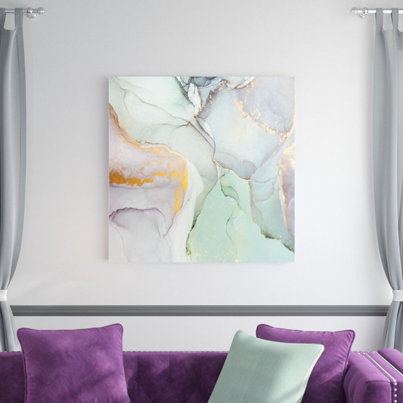 " Painted Blue Green Marbling ", 36" H x 36" W