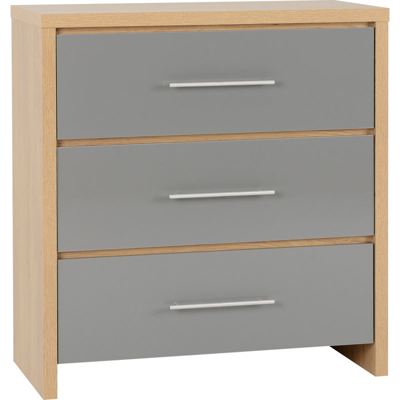 Louisa 3 Drawer Chest Of Drawers, Light Oak Veneer/Grey High Oak