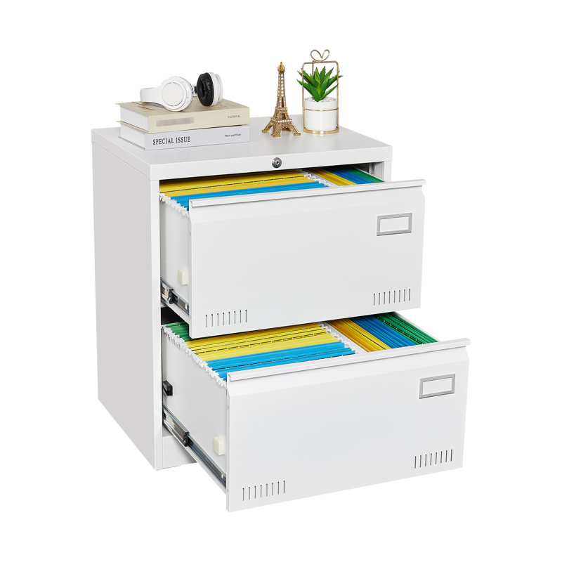 Classeur blanc pour bureau - 2 tiroirs verrouillables, design élégant - Tiroirs métalliques avec serrure pour ranger vos documents, fini anti-rayures