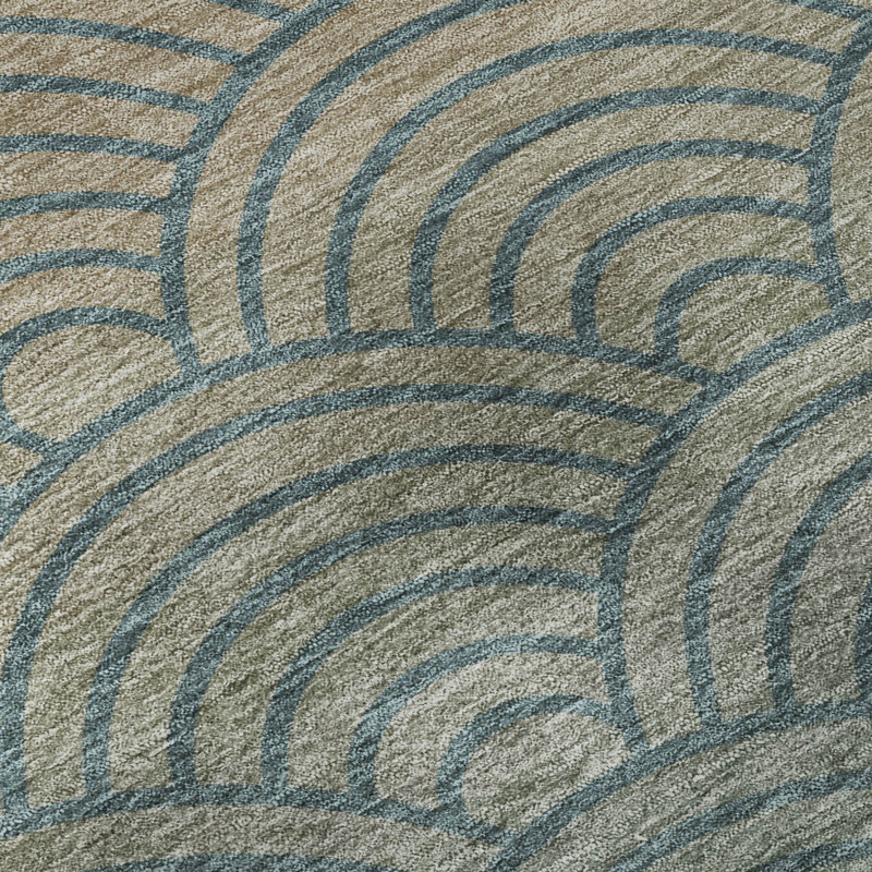 Premium Machine Washable Mayfield AMF2414 Arc Rug, Teal, 2'6" x 3'10"