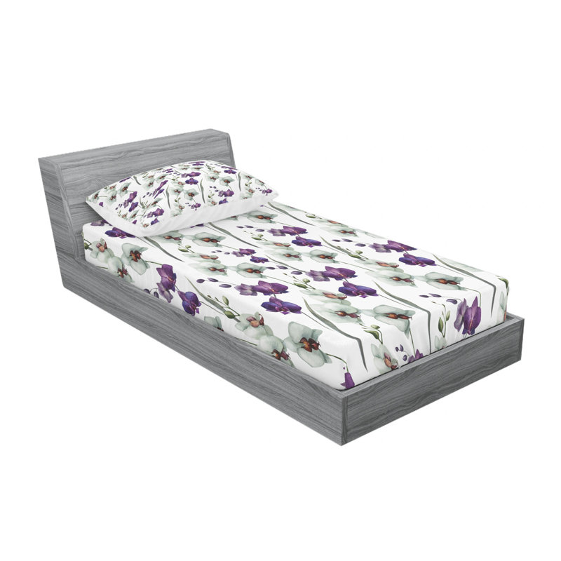 Microfiber Floral Sheet Set, Twin Sheet Set with Fitted Sheet