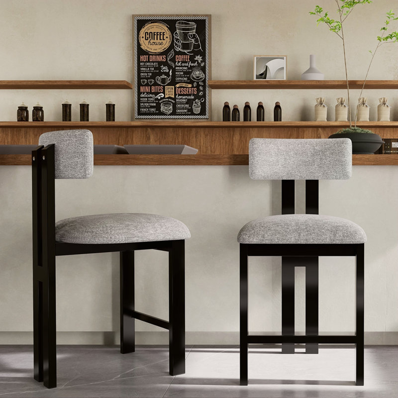 Tabourets ronds élégants de 26,5 po avec dossier bas - siège rembourré confortable et structure en métal noir pour la cuisine et la salle à manger