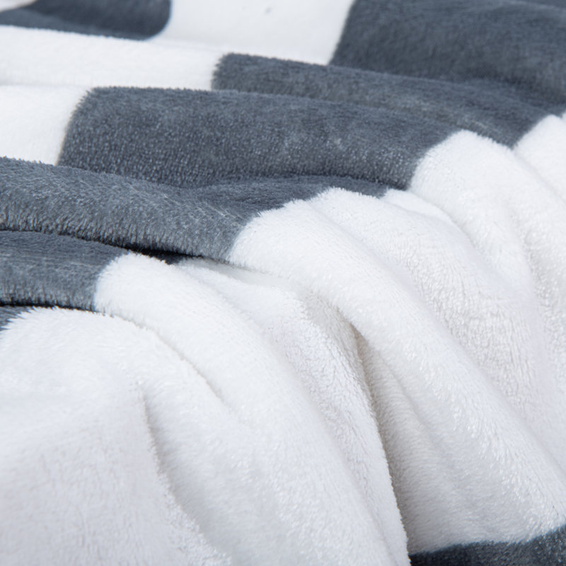 Couverture en flanelle super douce, Rayures blanc / noir, Grand lit