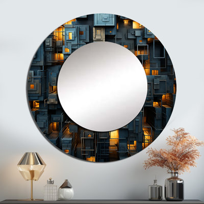 Copper Canyons Skycrapers Cityscape - miroir gratte-ciel, miroir mural rond industriel unique, impression d'art en métal