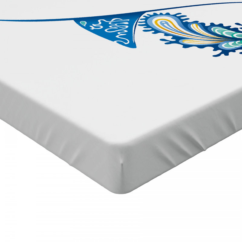 Full Size White Microfiber Fitted Sheet with Ocean Print